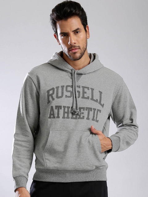 

Russell Athletic Grey Melange Printed Hooded Sweatshirt