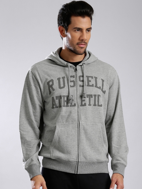 

Russell Athletic Grey Melange Printed Hooded Sweatshirt