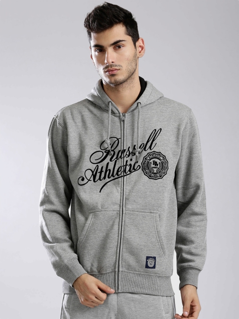 

Russell Athletic Grey Melange Brand Print Hooded Sweatshirt