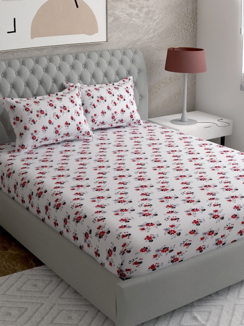 

EverHOME White 144 TC Printed Cotton Bedsheet with 2 Pillow Covers