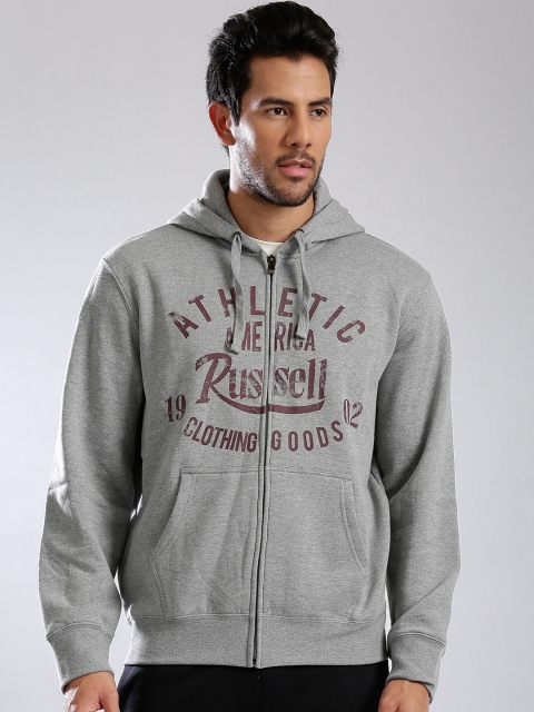 

Russell Athletic Grey Melange Printed Hooded Sweatshirt