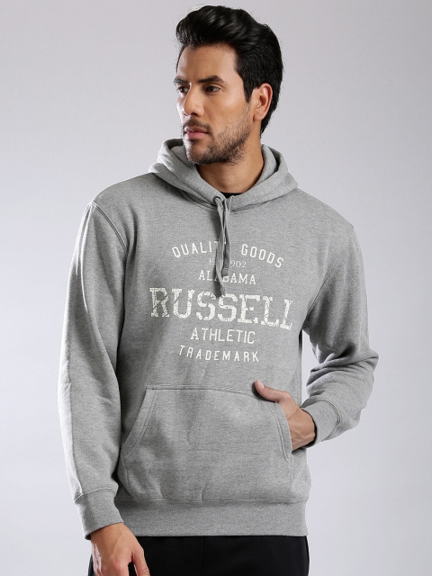 

Russell Athletic Grey Melange Printed Hooded Sweatshirt