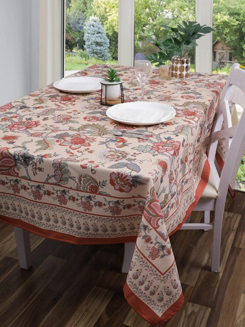 

ROMEE Beige & Maroon Floral Dining Table Cover Cloth