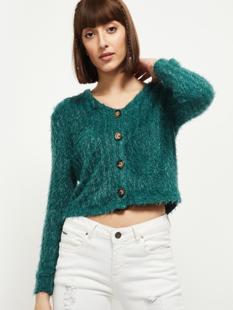 

max Women Green Crop Cardigan