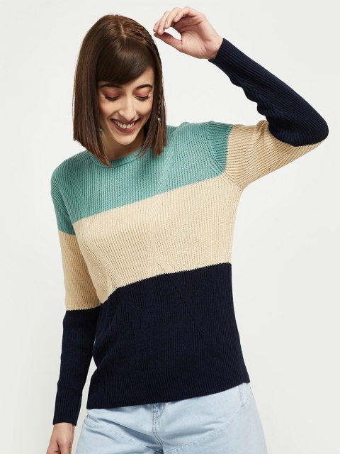 

max Women Green & Beige Colourblocked Pullover
