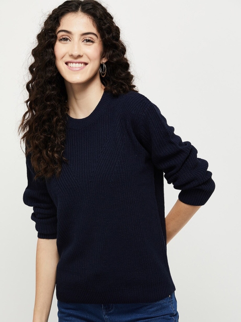 

max Women Navy Blue Acrylic Pullover