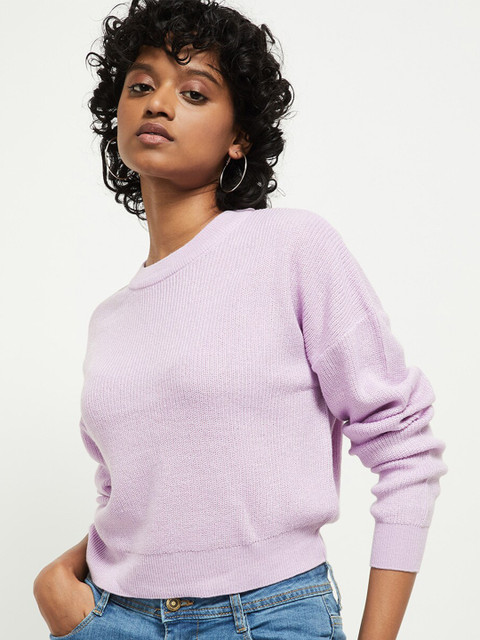 

max Women Lavender Ribbed Crop Pullover