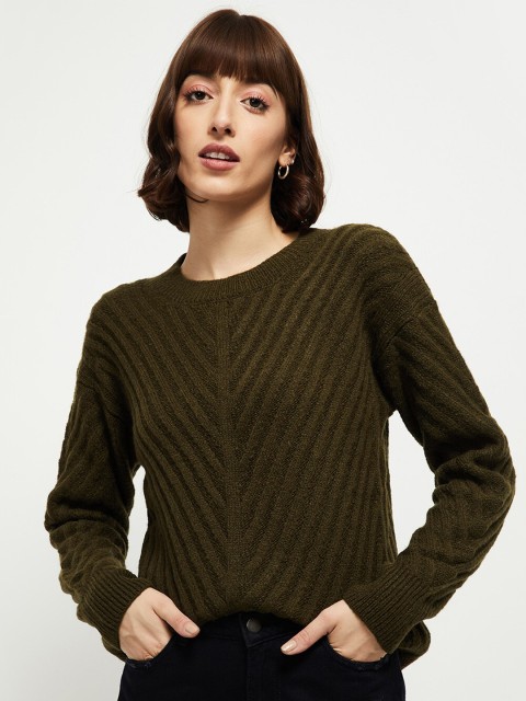 

max Women Olive Green Ripped Pullover