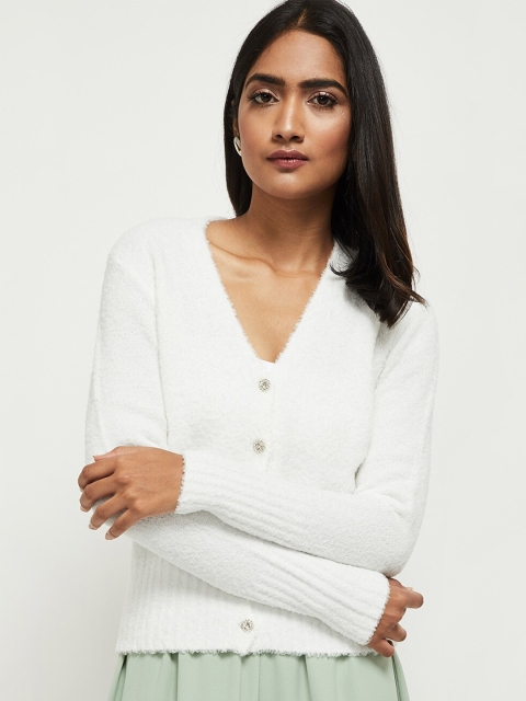 

max Women Cream-Coloured Front-Open Sweater