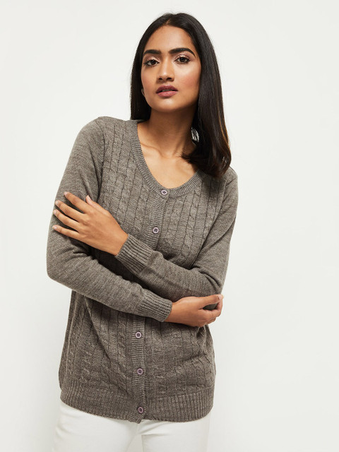 

max Women Grey Self Design Acrylic Cardigan