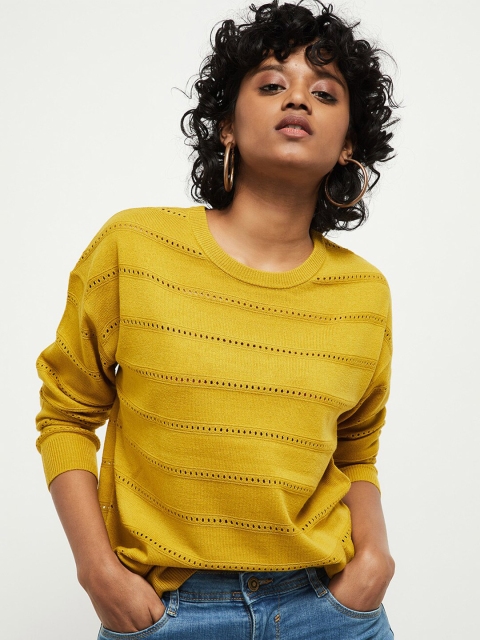 

max Women Mustard Self Design Pullover
