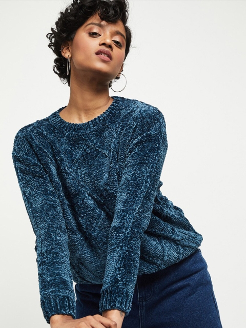 

max Women Blue Cable Knit Pullover