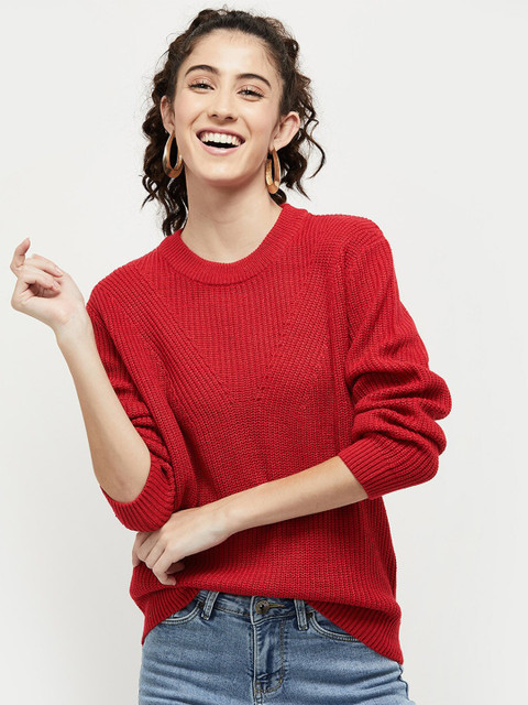 

Max Women Red Ribbed Pullover