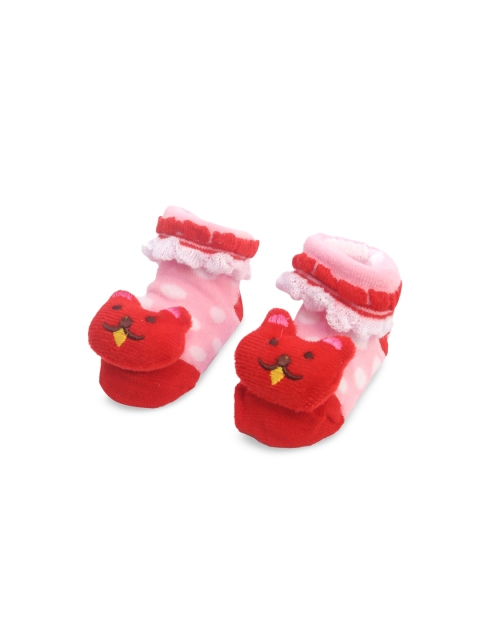

Spiky Infant Kids Red & Pink Printed Cotton Booties