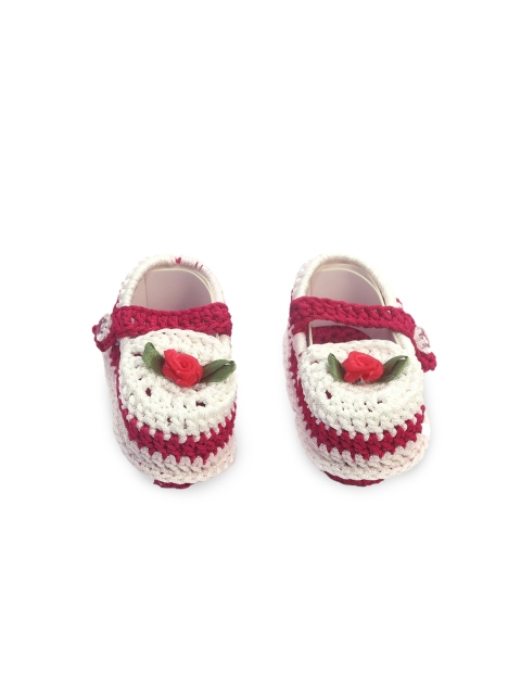 

Spiky Kids White and Maroon Knitted Booties