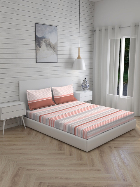 

Boutique Living India Peach-Coloured Striped 120 TC 1 Queen Bedsheet with 2 Pillow Covers