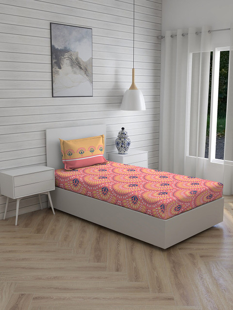 

Boutique Living India Pink & Blue Ethnic Motifs 120 TC Queen Bedsheet with 1 Pillow Covers