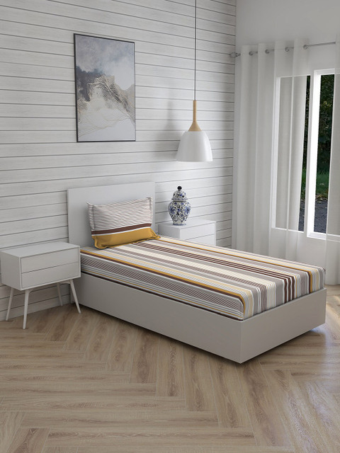 

Boutique Living India Off White & Yellow Striped 120 TC Single Bedsheet with 1 Pillow Covers