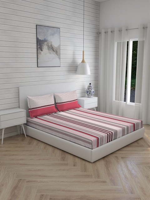 

Boutique Living India Pink & White Striped 120 TC Queen Bedsheet with 2 Pillow Covers