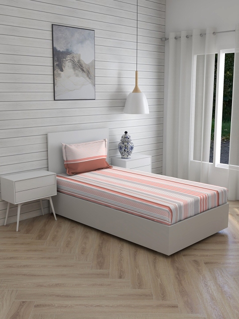 

Boutique Living India Peach & White Striped 120 TC Single Bedsheet With 1 Pillow Cover