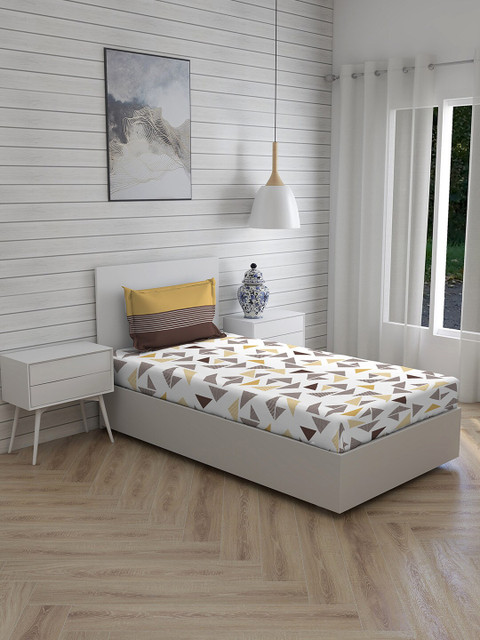 

Boutique Living India White & Yellow Erica Cotton 112 TC Single Bedsheet & Pillow Cover
