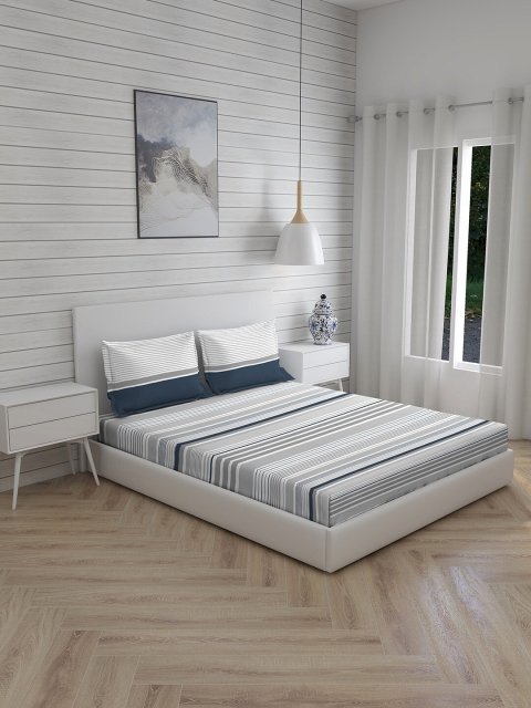 

Boutique Living India Grey & White Striped 120 TC Queen Bedsheet with 2 Pillow Covers