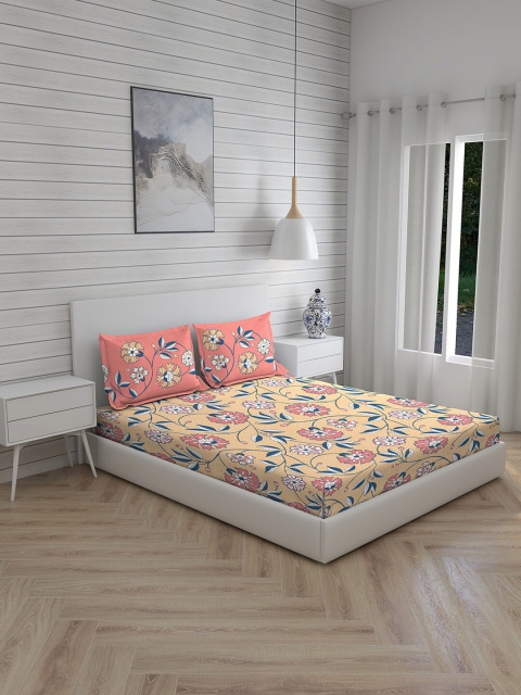 

Boutique Living India Pink & Yellow Floral 120 TC Queen Bedsheet with 2 Pillow Covers