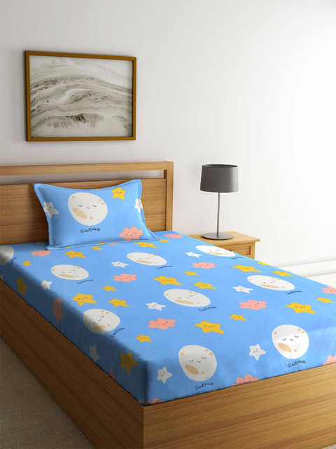 

KLOTTHE Blue & White Graphic 210 TC Single Bedsheet with 1 Pillow Covers