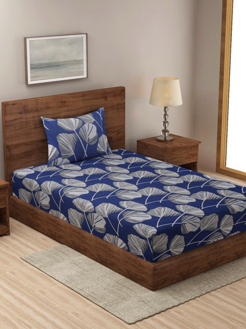 

KLOTTHE Blue & Grey Floral 210 TC Single Bedsheet with 1 Pillow Covers