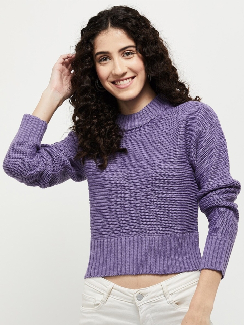 

max Women Violet Striped Crop Pullover