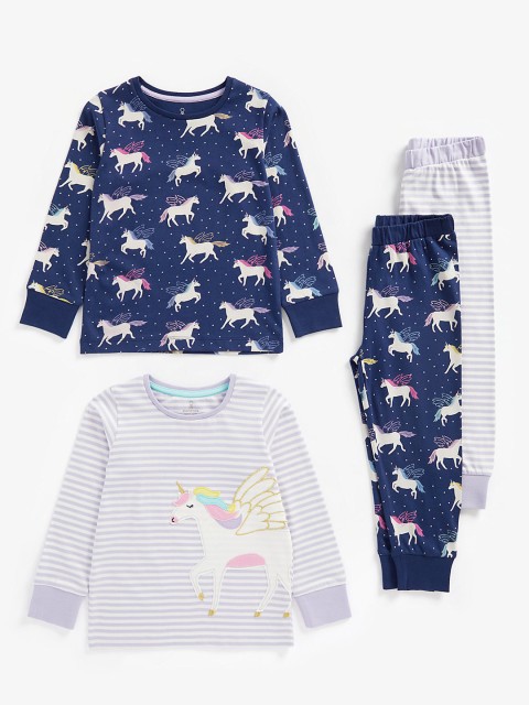 

mothercare Girls Pack of 2 Pure Cotton Printed Clothing Set, Blue