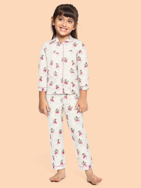 

mothercare Girls White Printed Pure Cotton Shirt with Pyjamas