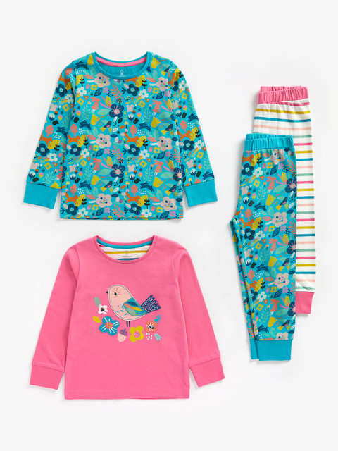 

mothercare Girls Pack of 2 Pure Cotton Printed Clothing Set, Blue