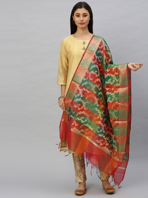 

Ishin Multicoloured Floral Woven Design Chanderi Art Silk Dupatta With Zari, Multi
