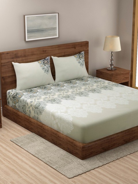 

KLOTTHE Green & Grey Pure Cotton Floral Printed 210 TC King Bedsheet With 2 Pillow Covers