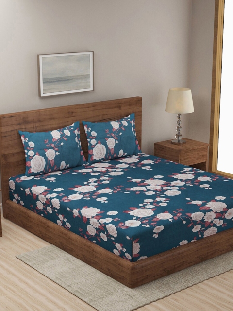 

KLOTTHE Blue & White Floral 210 TC King Bedsheet with 2 Pillow Covers