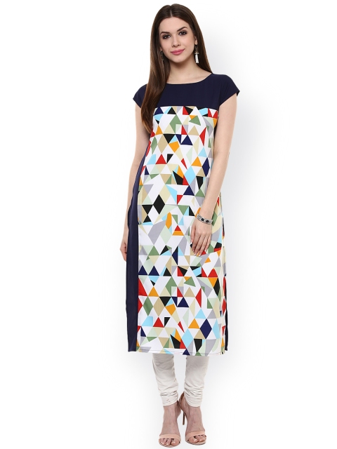 

Ives Women Navy Printed Straight Kurta, Navy blue