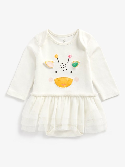 

mothercare Infant Girls White Printed Pure Cotton Frock Style Bodysuit