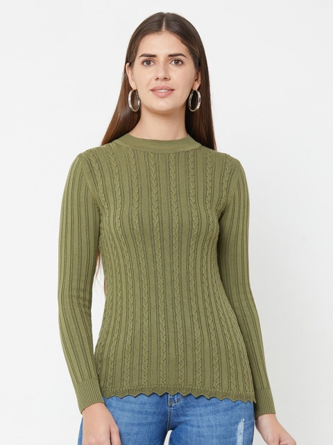 

Kraus Jeans Women Olive Green Cable Knit Pullover