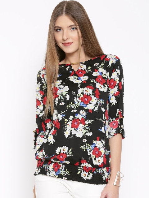 

RARE Women Black Floral Print Top