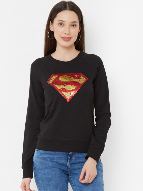 

Kraus Jeans Women Black Superman Printed Pure Cotton T-shirt