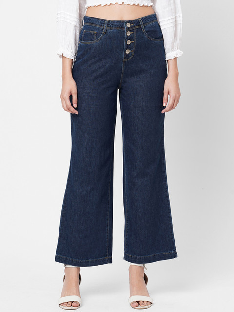 

Kraus Jeans Women Blue Pure Cotton Wide Leg High-Rise Jeans