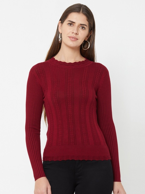 

Kraus Jeans Women Maroon Cable Knit Pullover Sweater
