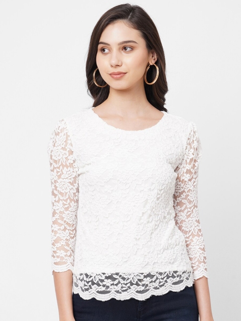 

Kraus Jeans Off White Lace Regular Top