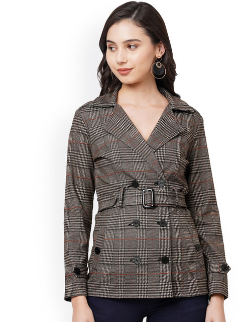

Kraus Jeans Women Brown Checked Longline Tailored Jacket