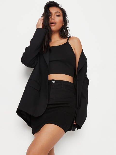 

Missguided Women Black Solid Mini Straight Denim Skirt