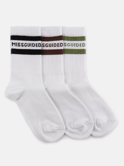 

Missguided Women Pack of 3 White Pure Cotton Solid Calf-Length Socks