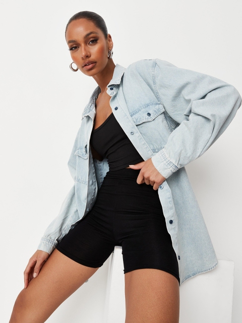 

Missguided Women Blue Faded Oversized Boyfriend Fit Denim Longline Casual Shirt