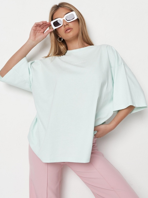

Missguided Women Blue Solid Oversized Drop-Shoulder Sleeves Cotton T-shirt