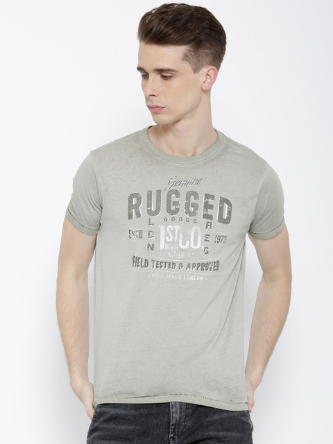 

Pepe Jeans Men Olive Green Printed Round Neck T-Shirt